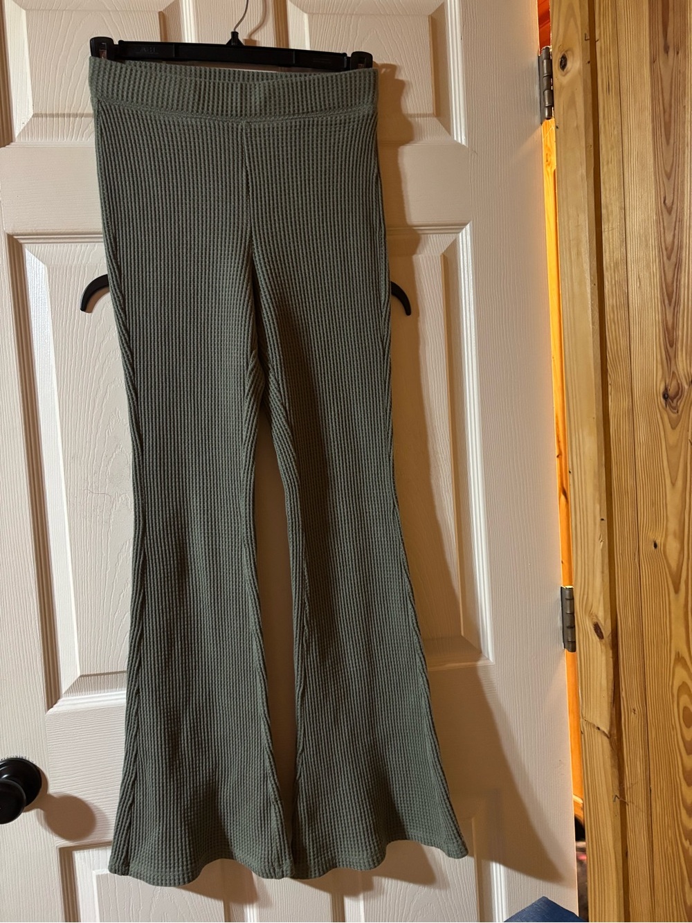 aerie Olive Green Waffle-Knit Flared Joggers
